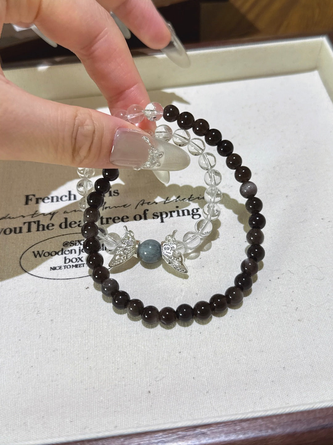 ▫️▪️ White crystal silver obsidian eagle eye stone bracelet